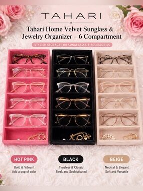 Tahari Home Velvet Sunglass & Jewelry Organizer – 6 Comp. SOLD INDIVIDUALLY